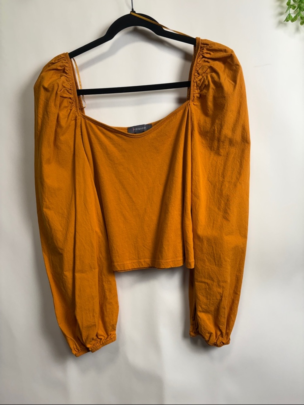 Primark Honey/Tawny Puff Sleeve Square Neck Long Sleeve Top